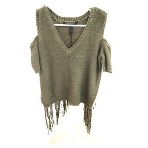 BCBG Dark Olive XS Fringe Top